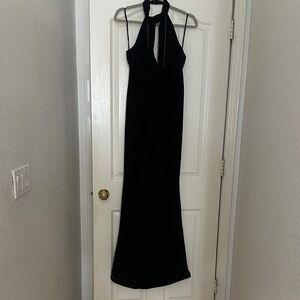 Aqua Black Backless Halter Dress